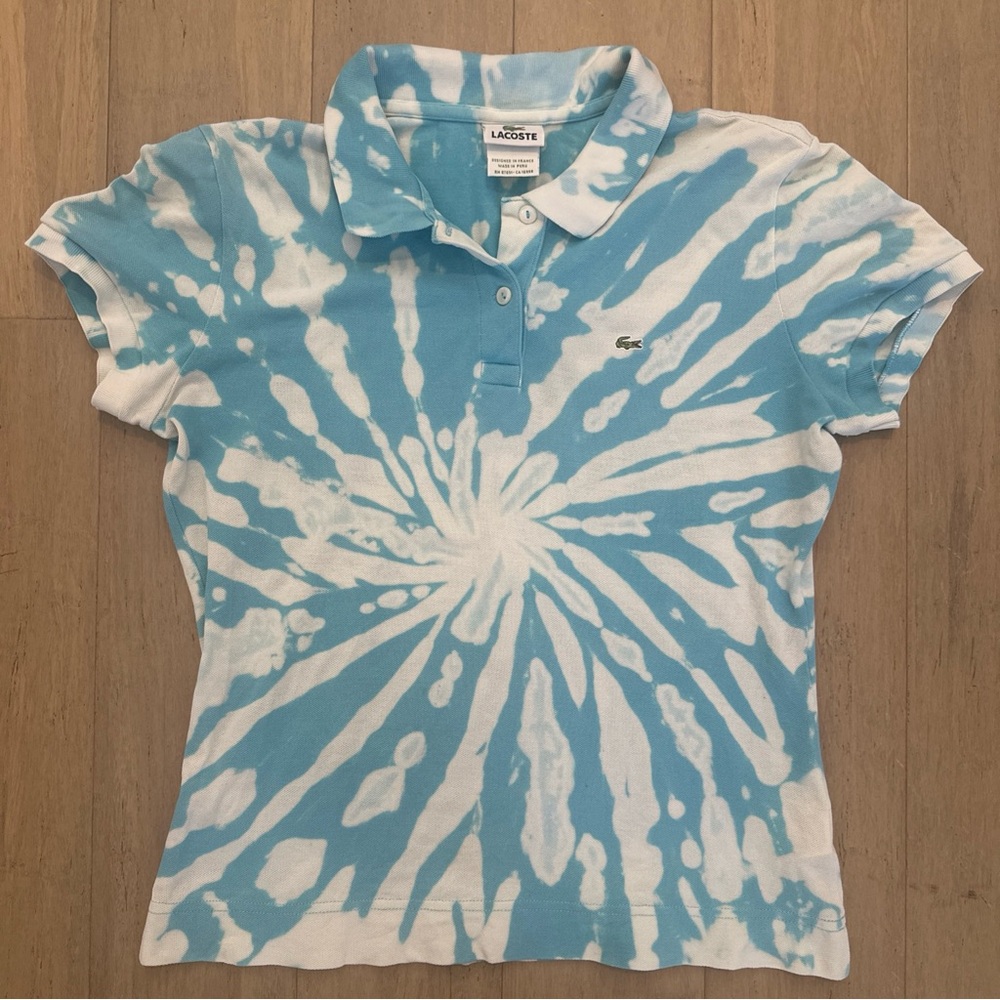 Vintage Lacoste Aqua & White Tie-Dye Polo Shirt